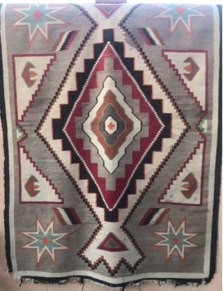 Anitque Old Vintage Navajo Rug With Valero Stars