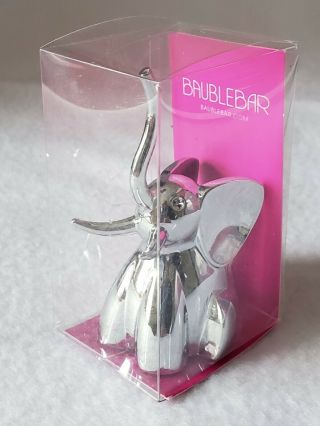 Baublebar Elephant Jewelry Ring Holder Silver Trunk Up Figurine Signed - -