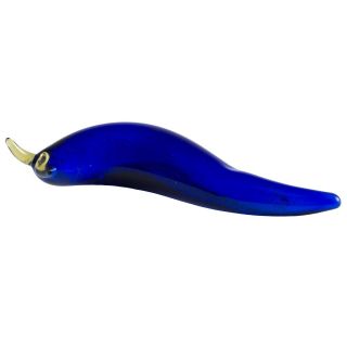 Hand Blown Art Glass Blue Silver Slug Figurine 4 " Long