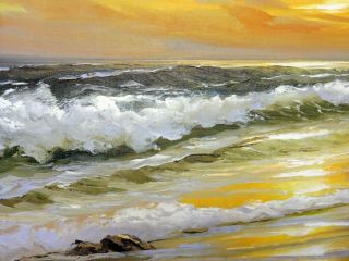 Vintage Stevens Oil Painting Canvas Seascape Wood Frame Amer Plein air 2