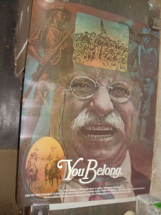 Old 1975 National Guard " You Belong " Theodore Roosevelt Recruiting Poster 44x33