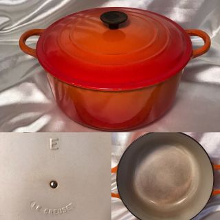 Le Cresuet Flame Orange Dutch Oven E Round Cast Iron Pot W/ Lid 4qt Chips