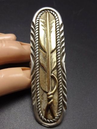 Very Long Signed Vintage Navajo Sterling Silver & Gold Overlay Ring,  Size 9