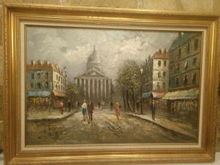 Large Oil Painting Paris Cityscape By Painter Caroline C.  Burnett