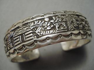 Detailed Vintage Navajo Sterling Silver Intricate Bracelet Cuff