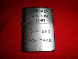 Vietnam War Year 1962 Zippo Lighter " Dak Pek Kontum 62 - 63 ",  Us 5th Sfg Hcm Trail