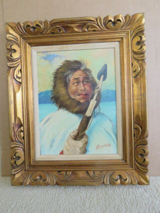 Alaskan Artist Goodale Oil Painting - Eskimo with harpoon 3
