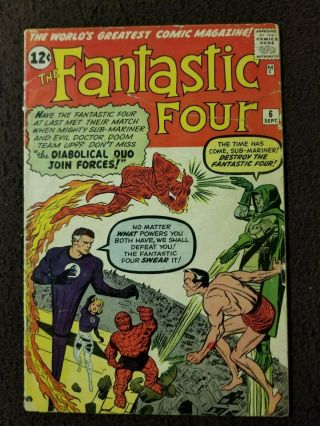 Fantastic Four 6 Marvel 1962 Comic 2nd Sub Mariner Dr Doom Jack Kirby