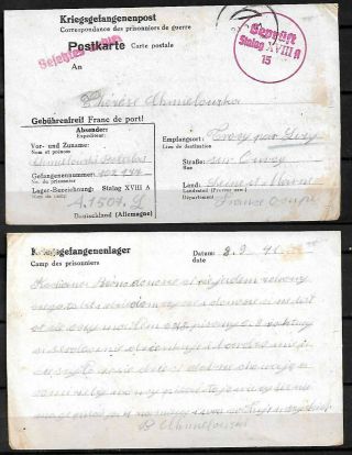 Wwii.  1941 Postcard From Stalag Xiii A - German Pow Camp For Polish,  French Officer