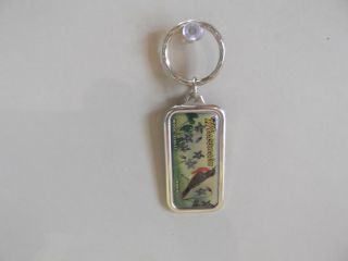 Old & Unique Collectible Key Chain 2 " In Metal Wisconsin Wood Violet,  Robin