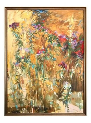 Paul Zimmerman Large Painting Signed Mid Century Abstract Summer Floral
