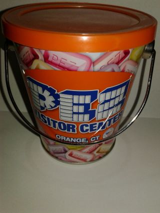 Pez Visitor Center Candy Tin Bucket - Hard To Find - Orange
