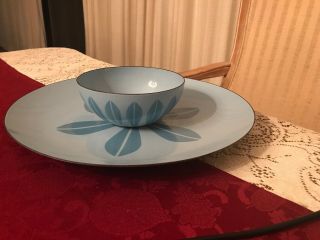 Mid Century Norwegian Norway Catherine Holm Lotus Enamel Blue Bowl And Platter