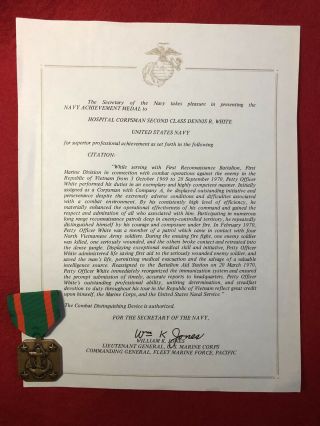 Us Navy Corpsman 1st Force Recon Marine Achievement Medal Document Vietnam War