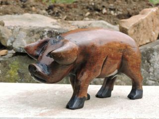 Vintage Artisan Wood Hand Carved Pig Figurine