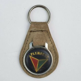 Vintage Plymouth Leather Key Chain Fob Ring With Metal Back Key Ring
