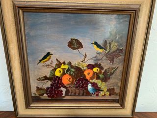 Signed Frank H Redelius Oil Painting On Masonite “still Life With Birds” 24x24”
