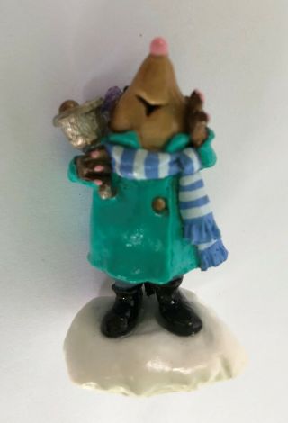 Wee Forest Folk Mo - 02 Mole Bell Ringer In Turquoise Coat Retired Christmas Mouse