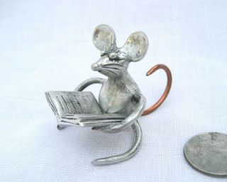 Pewter Mice Rat Miniature Copper Tail Figurine Reading Book Note Orchestra 1