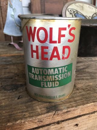 Vintage Full Wolfs Head Automatic Transmission Fluid Oil Can Quart Ford Type F