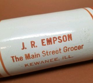 Advertising Western Stoneware Rolling Pin Rust Band J.  R.  EMPSON - KEWANEE,  IL 3
