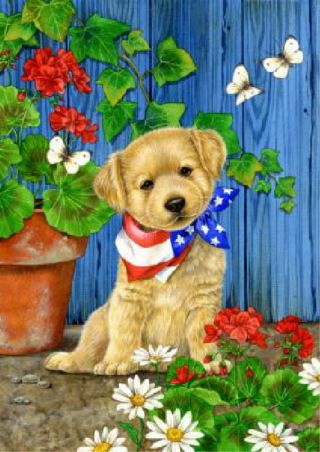 Toland Patriotic Puppy Garden Flag Golden Retriever Dog 12.  5 X 18