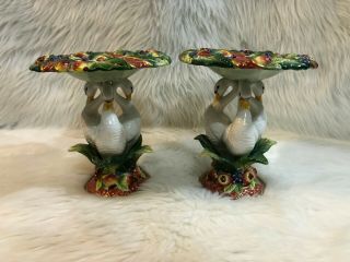 Fitz And Floyd Essentials Centerpiece Pillar Candle Holder Swans And Berries