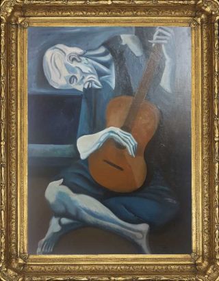Pablo Picasso " The Old Guitarist " Oil Painting On Canvas Signed