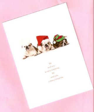 Bulldog Santa Hat We Woof You A Merry Christmas Cards Box Of 12 Made In Usa