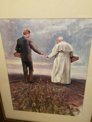 The Peace Sowers 1963 Robert Molino Framed Litho John Kennedy Pope John XXIII 2