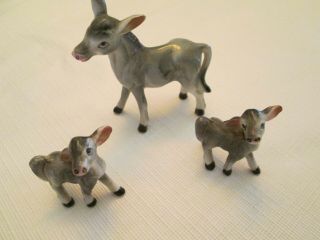 Set Three Miniature Bone China Donkey Figurines