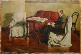 Russian Ukrainian Soviet Oil Painting Realism Portrait Lenin Cabinet Politics
