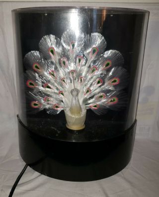 Vintage Peacock Fiber Optic Color Changing Table Lamp Floral Very Pretty