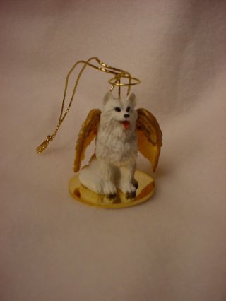 Samoyed Dog Angel Ornament Hand Painted Resin Figurine Christmas Collectible