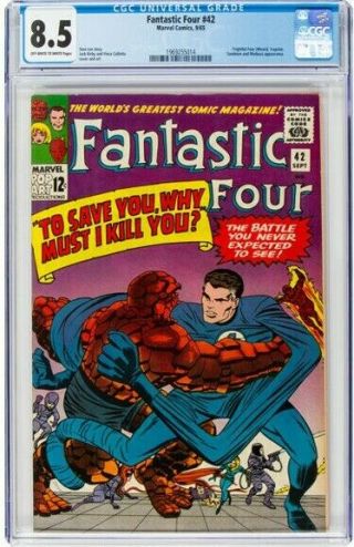 Fantastic Four 42 Thing Vs Ff Frightful Four App Medusa,  Sandman Cgc 8.  5 1965