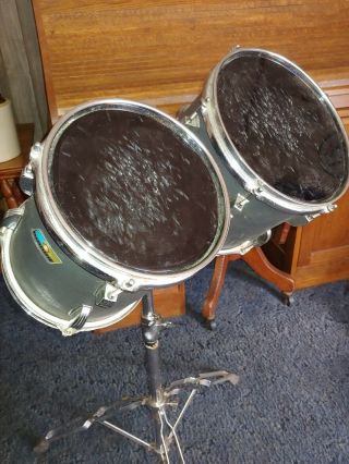 Vintage Ludwig 8 " And 10 " Toms With Stand Blue/olive Badge