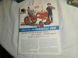 Vintage Ih Mccormick Farmall Cub Tractor Brochure