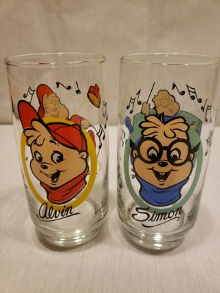 2 Vtg 1985 Alvin And The Chipmunks Glass Tumblers Bagdasarian Hardees