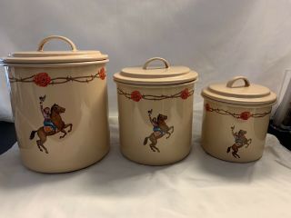 Marble Canyon Enamelware Western Rose Cowgirl Set Of 3 Canisters Enamel Ware