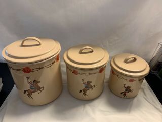 Marble Canyon Enamelware Western Rose Cowgirl Set of 3 Canisters Enamel Ware 2