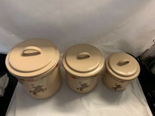 Marble Canyon Enamelware Western Rose Cowgirl Set of 3 Canisters Enamel Ware 3