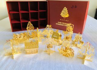 Set Of 12 Danbury Gold Plated Christmas Ornament 1986 - 87 Box