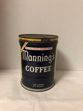 Vintage Mannings Coffee Tin 2 Lb Pound