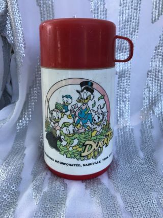 Vintage 1986 Walt Disney Duck Tales Aladdin Brand Plastic Thermos Red Lid