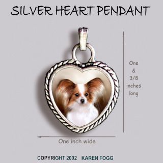 Papillion Dog Red White - Ornate Heart Pendant Tibetan Silver