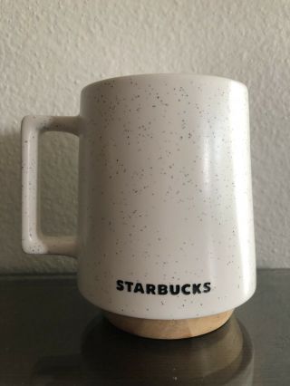 Starbucks White Speckled Handle Mug With Wooden Bottom 16 Oz,