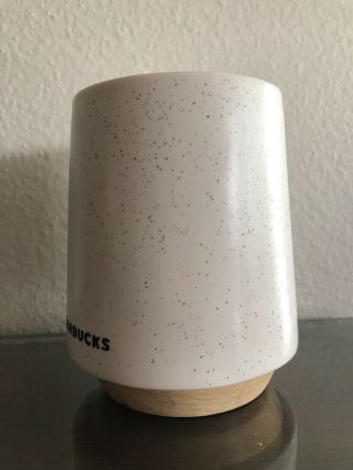 Starbucks White Speckled Handle Mug with Wooden Bottom 16 oz, 3