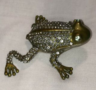 Sparkly Baby Frog Jeweled & Enamel Trinket Box Boutique Miniature,  Green Eyes