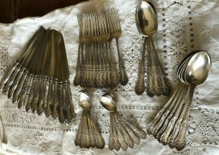 48 Pc Anitque 1904 Smith Holly Silverplated Flatware 12 Place Settings No Mono
