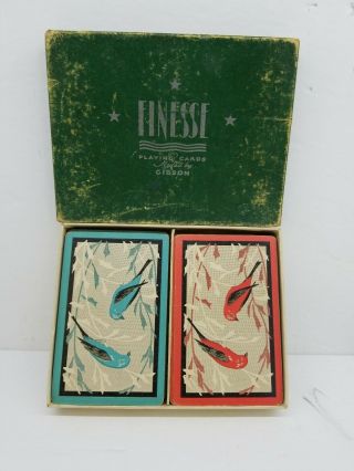 Vintage Finesse Gibson Playing Cards Two Full Decks Box Birds Bridge